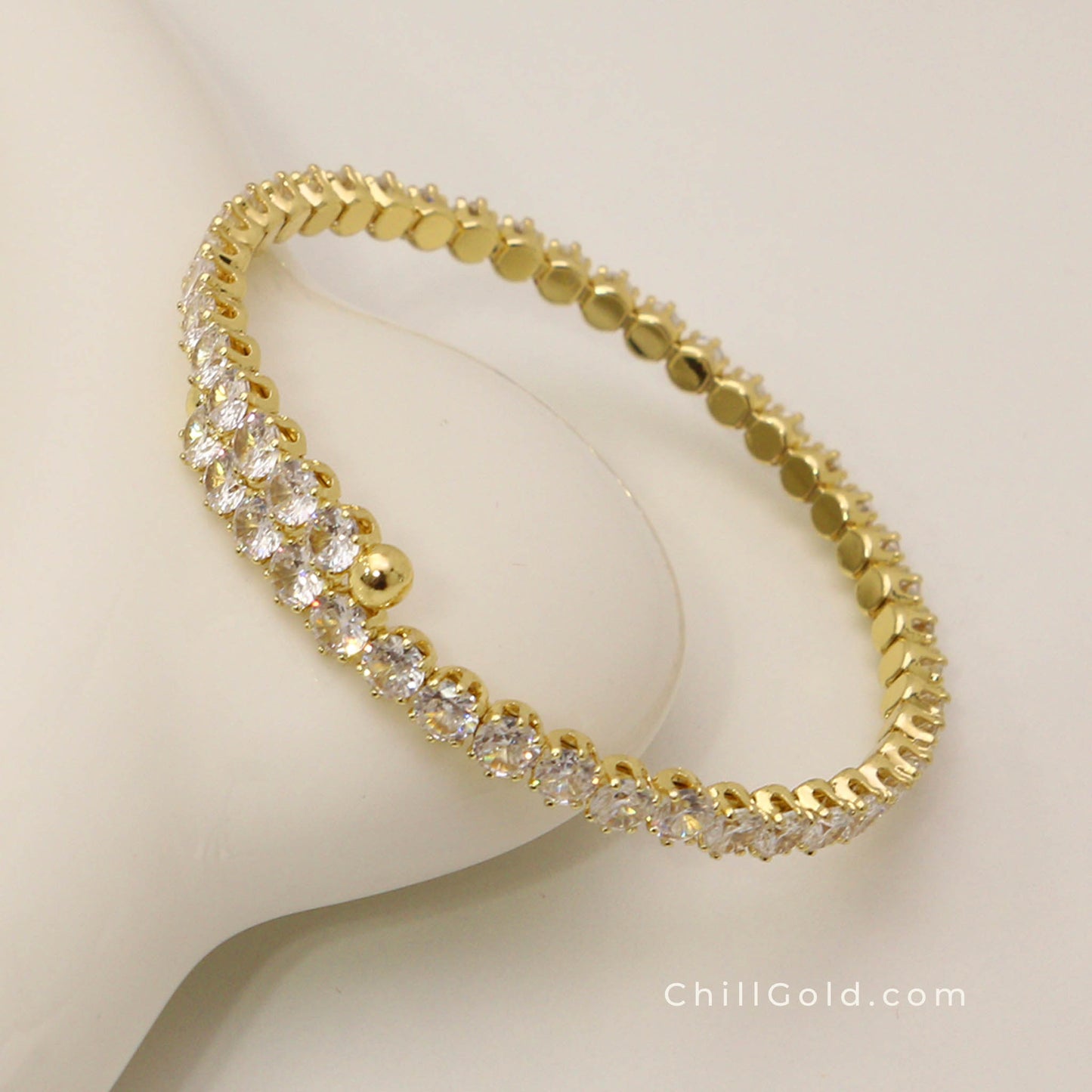 Real 18K Gold Plated Micro Pave Cubic Zirconia Cuff Bangle