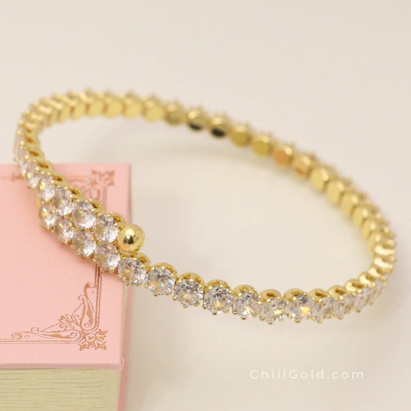Real 18K Gold Plated Micro Pave Cubic Zirconia Cuff Bangle