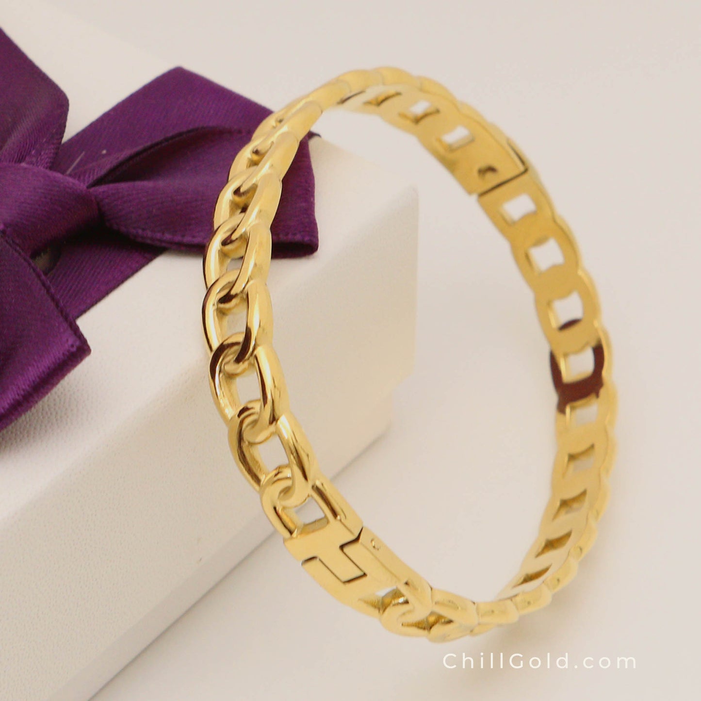 Golden Links Hinged Bangle