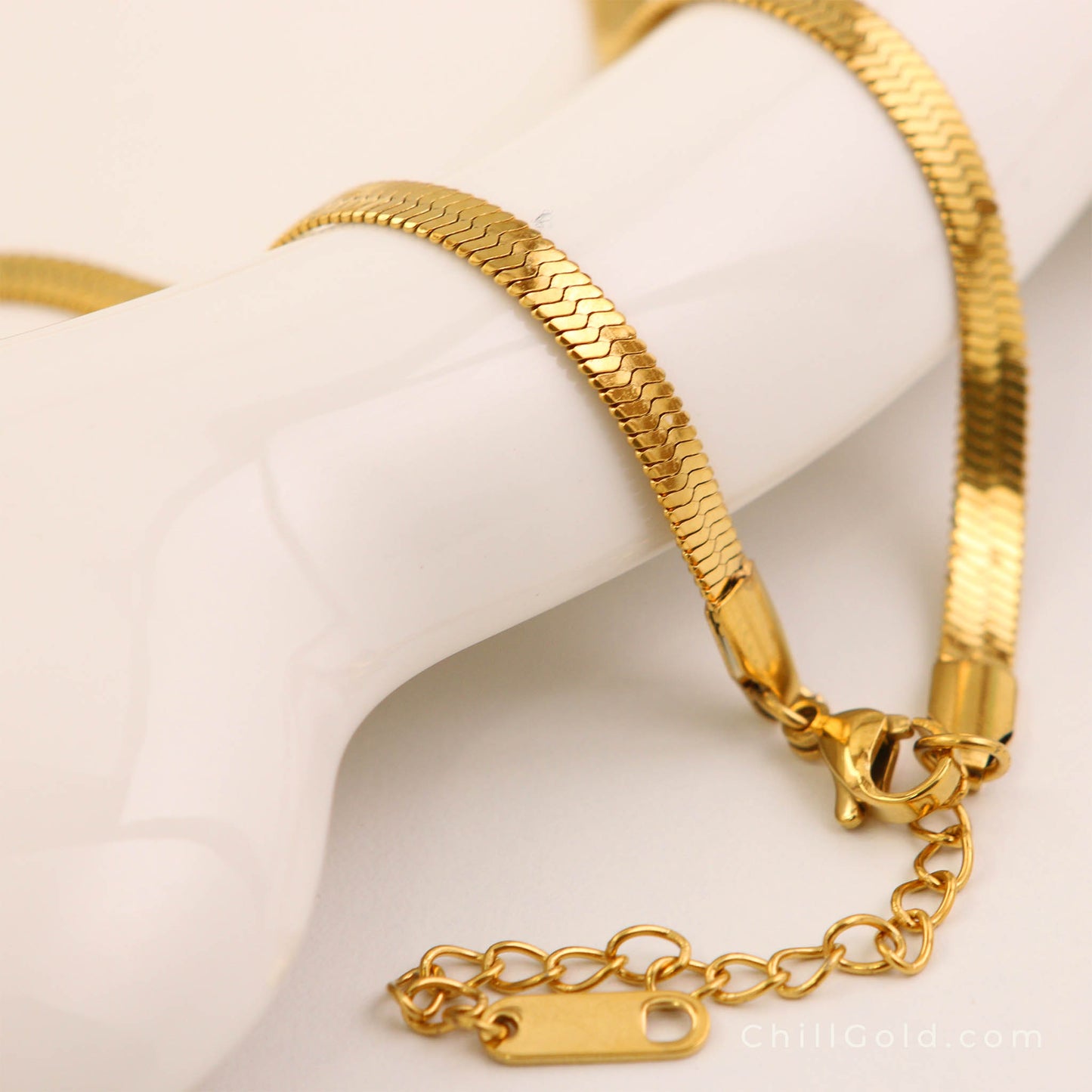 18K Gold Plated Herringbone Chain Necklace