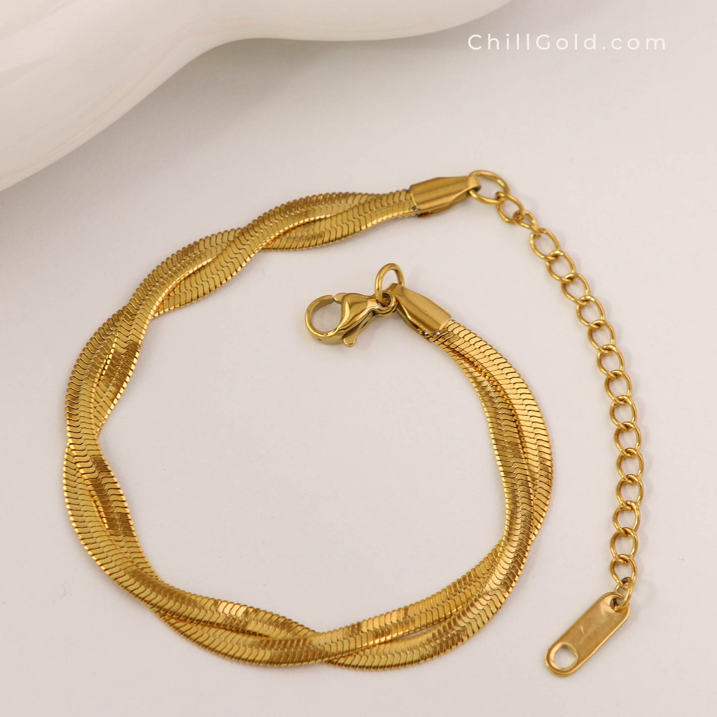 18K Gold Plated Dual Herringbone Chain Bracelet