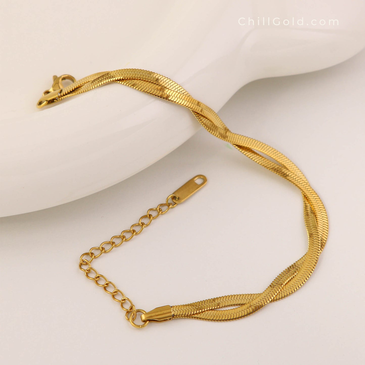 18K Gold Plated Dual Herringbone Chain Bracelet