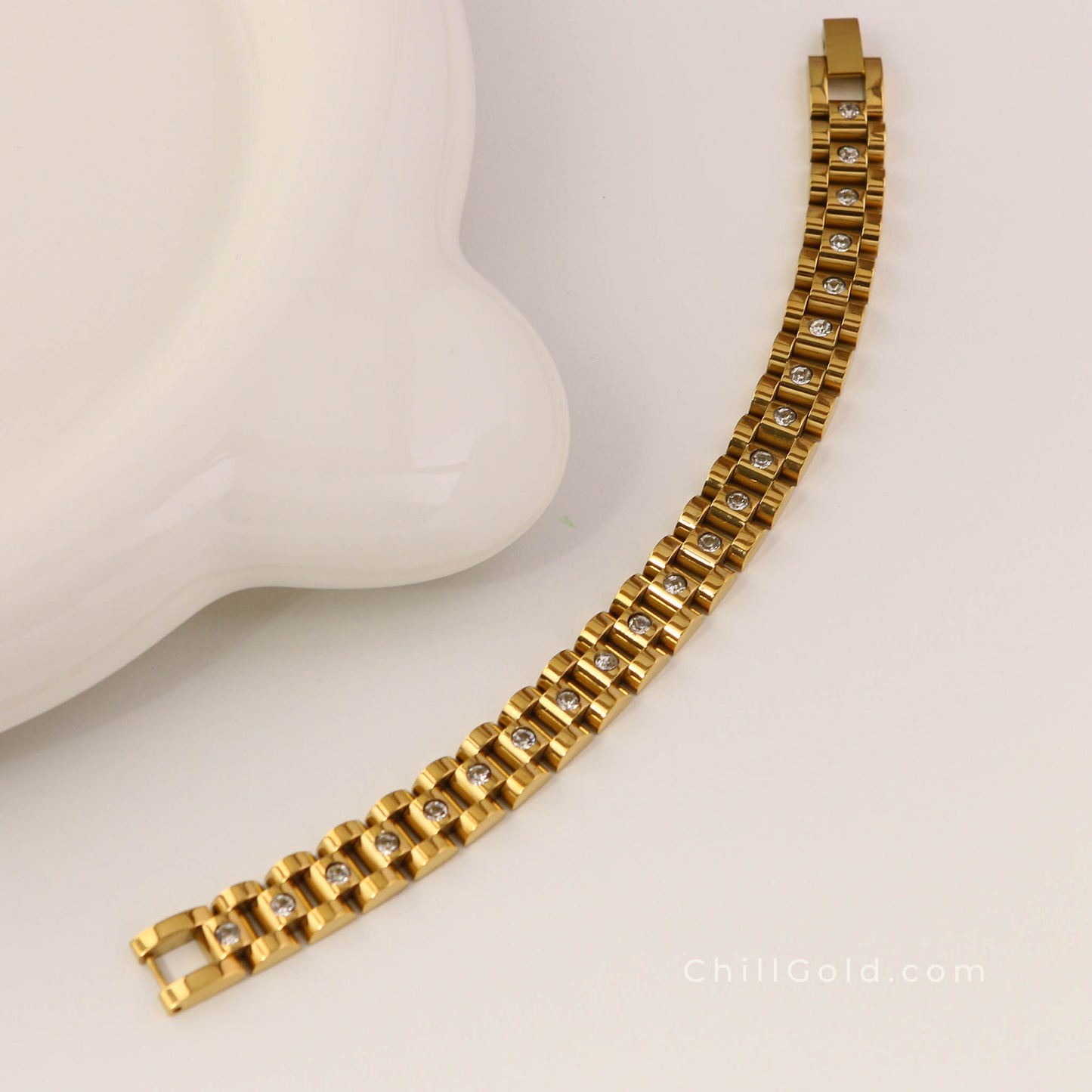 18K Gold Plated Rhinestone Watchband Bracelet