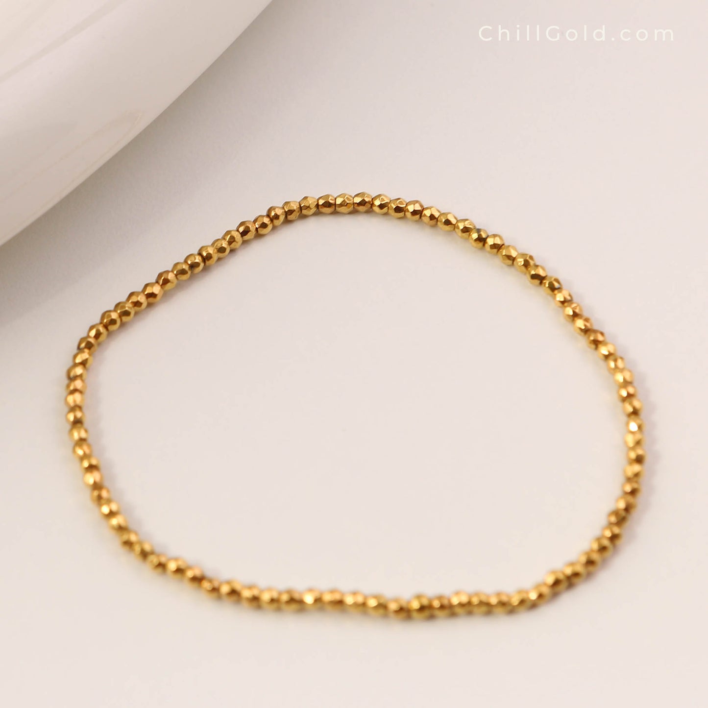 18K Gold Plated Hematite Beaded Stretch Bracelet