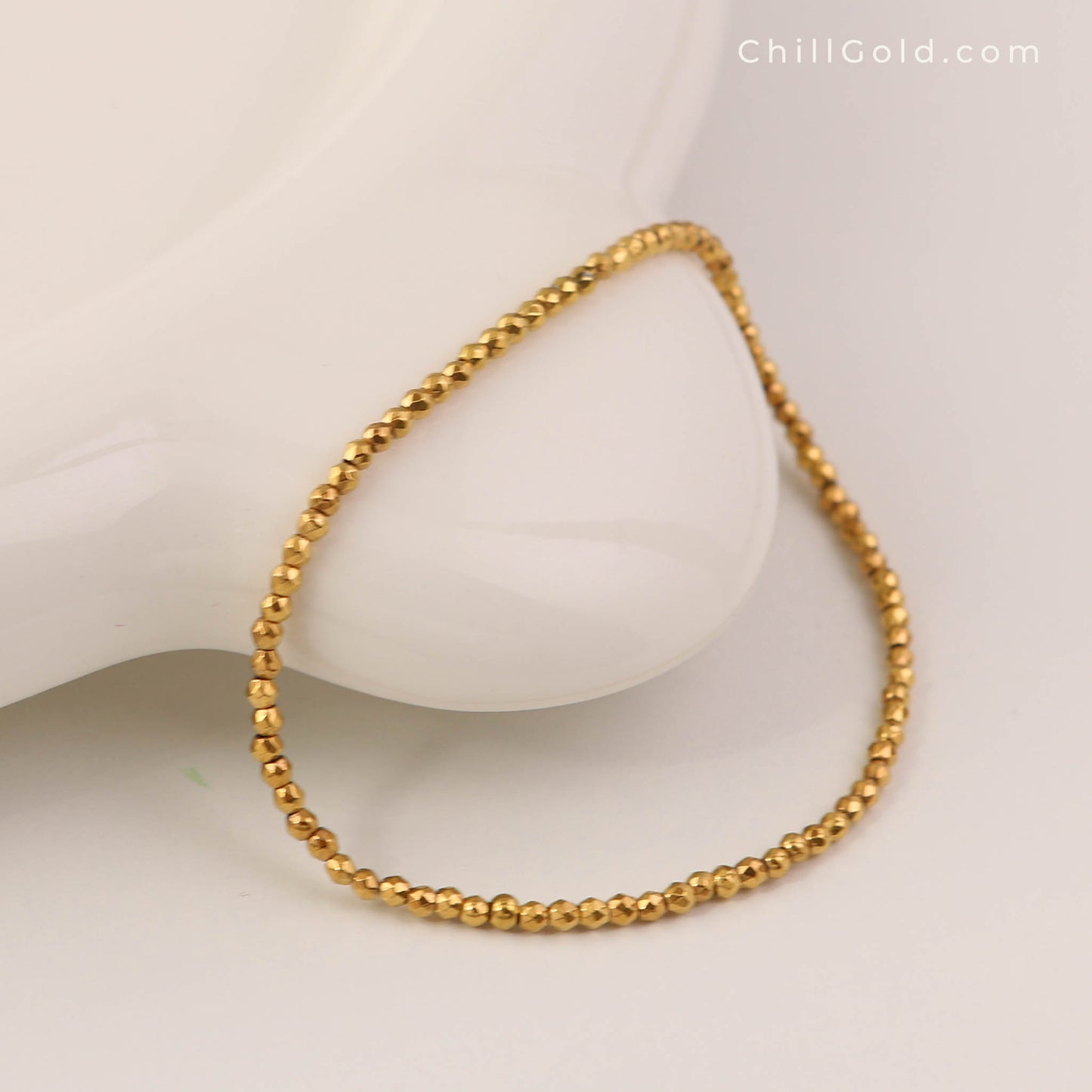 18K Gold Plated Hematite Beaded Stretch Bracelet