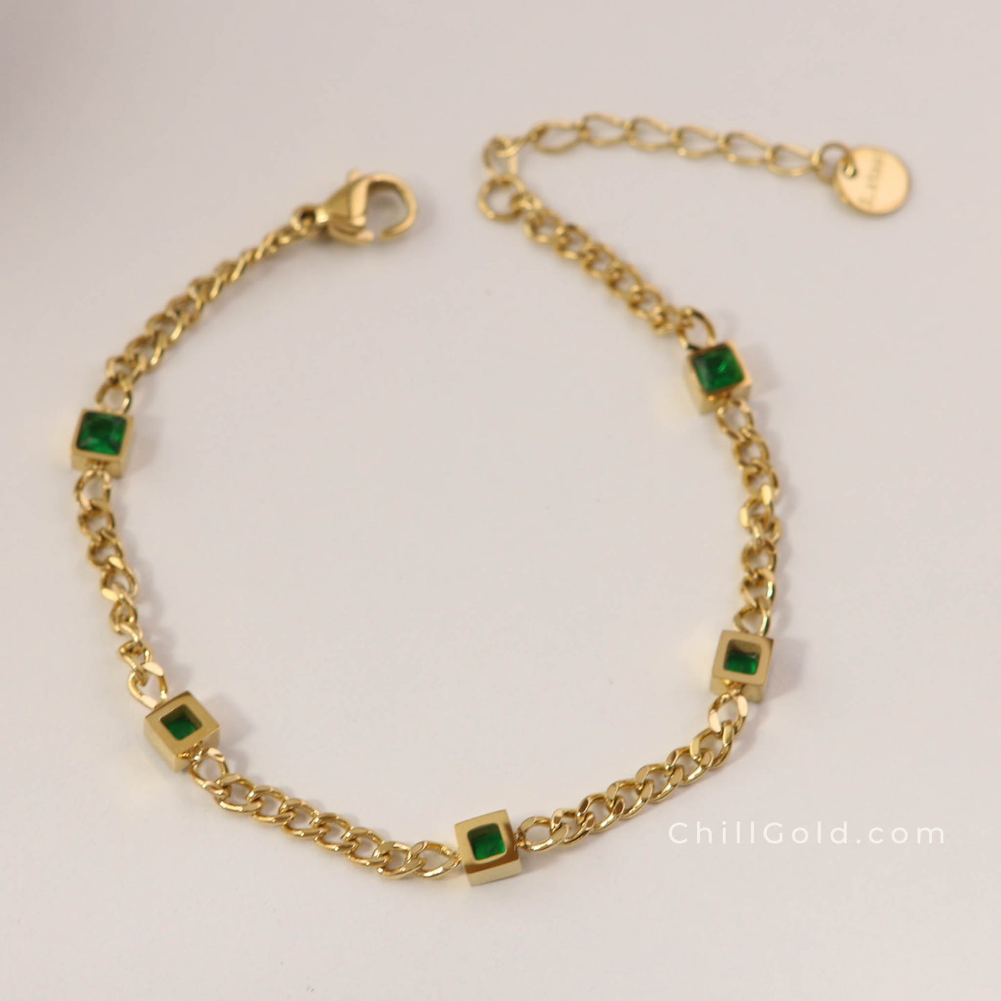 Gold Plated Green Cube Chain Bracelet