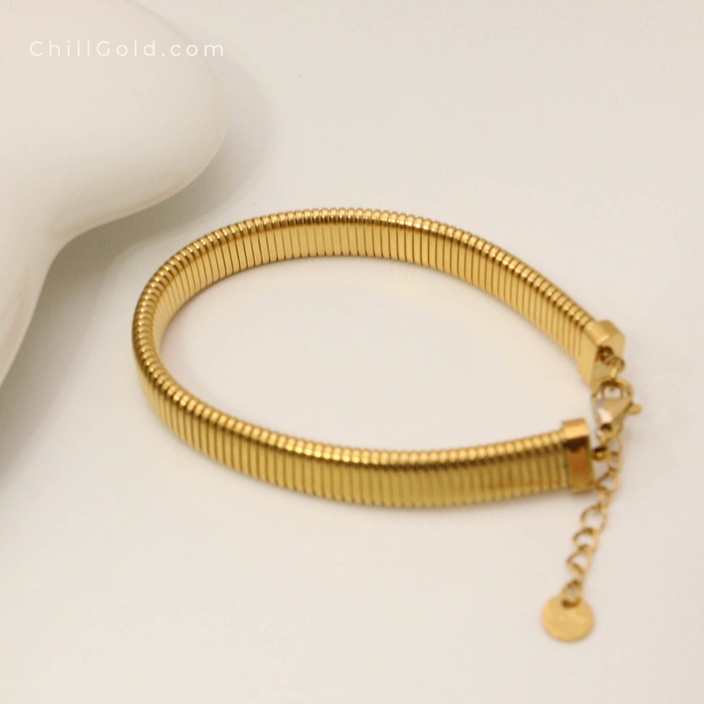 Elegant Gold Plated Wide Watchband Style Bracelet