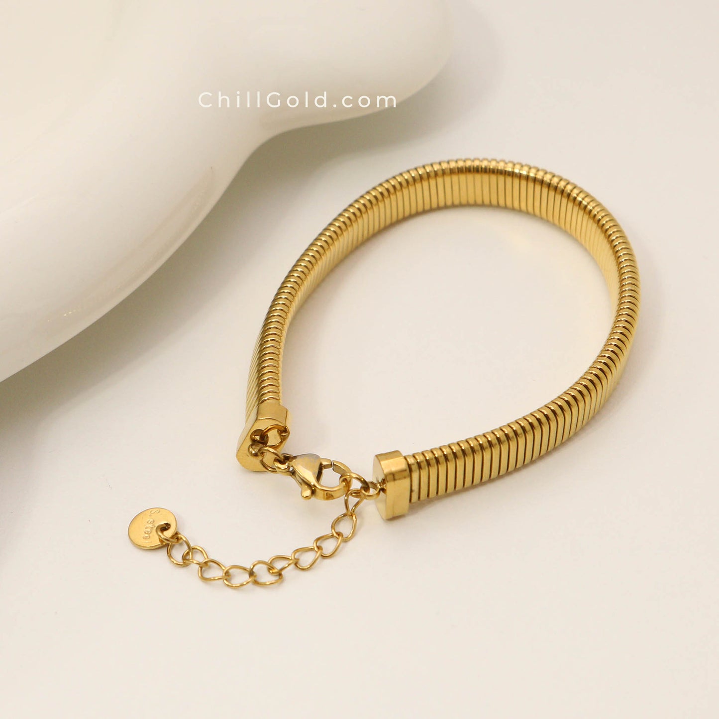Elegant Gold Plated Wide Watchband Style Bracelet