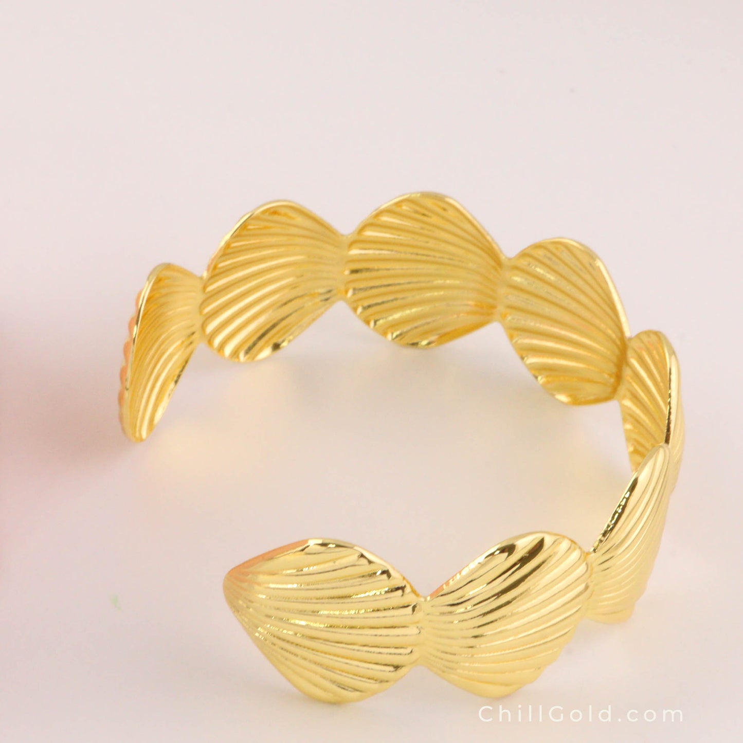 Real 14K Gold Plated Shell Shape Cuff Bangle