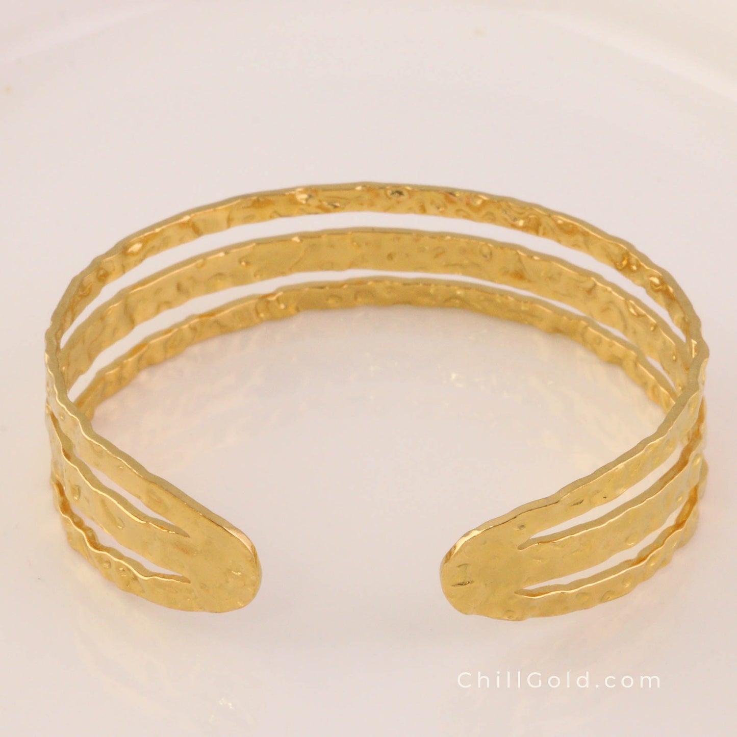 Gold-Plated Triple Line Cuff Bangle