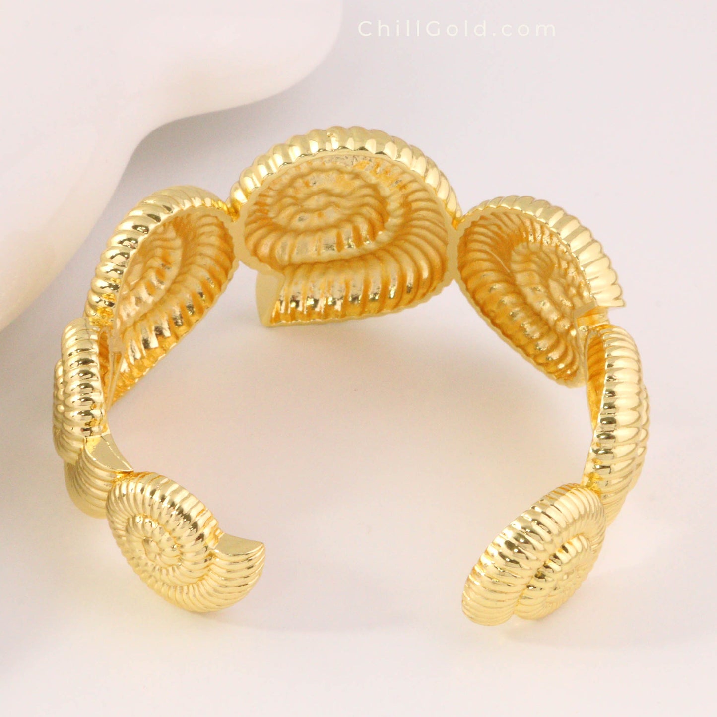 Real 18K Gold Plated Nautilus Shell Open Cuff Bangle