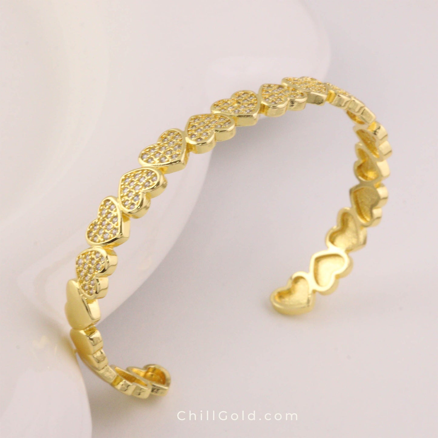 Sparkling Heart Cubic Zirconia Cuff Bangle