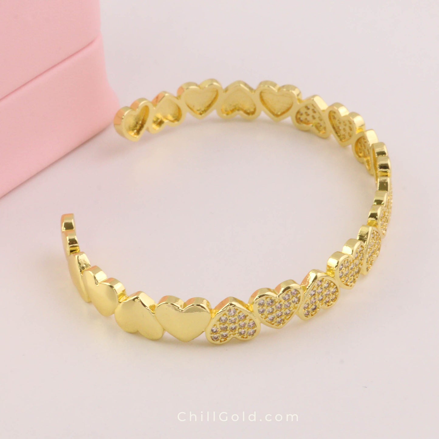 Sparkling Heart Cubic Zirconia Cuff Bangle