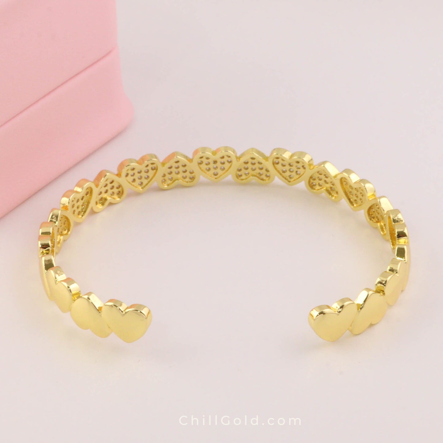 Sparkling Heart Cubic Zirconia Cuff Bangle