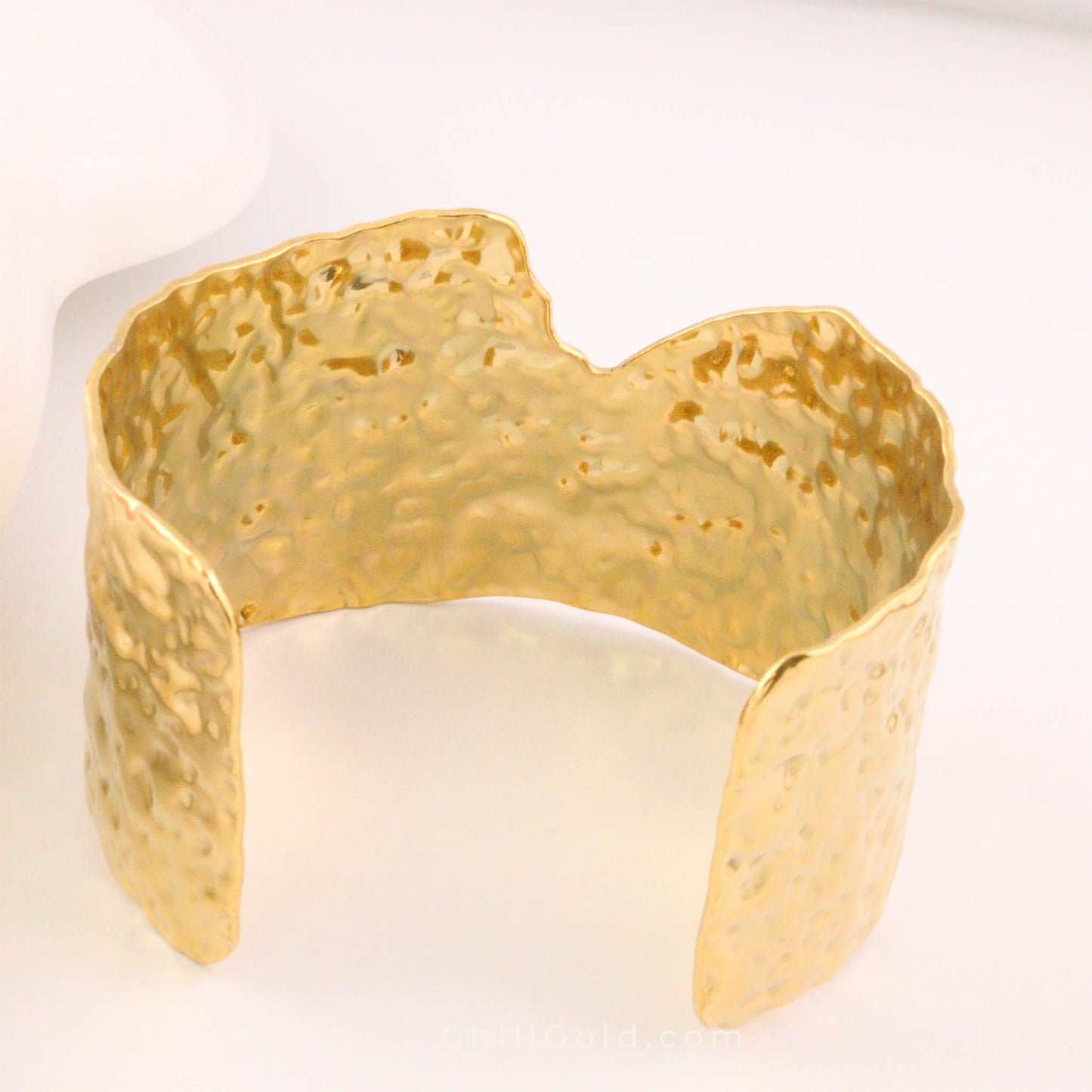 18K Gold Plated Wide Hammered Cuff Bangle