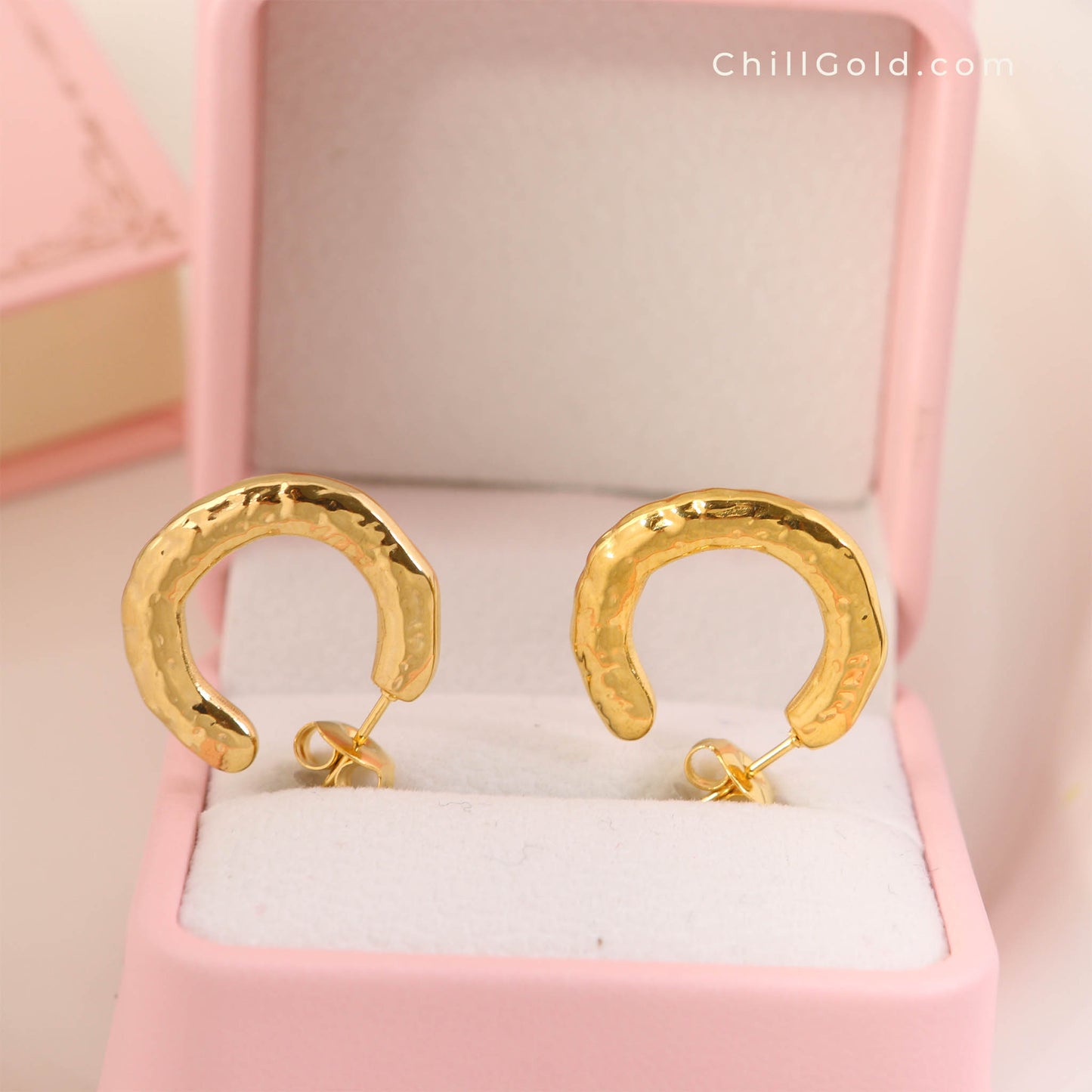 18K Gold Plated Hammered C-Hoop Earrings
