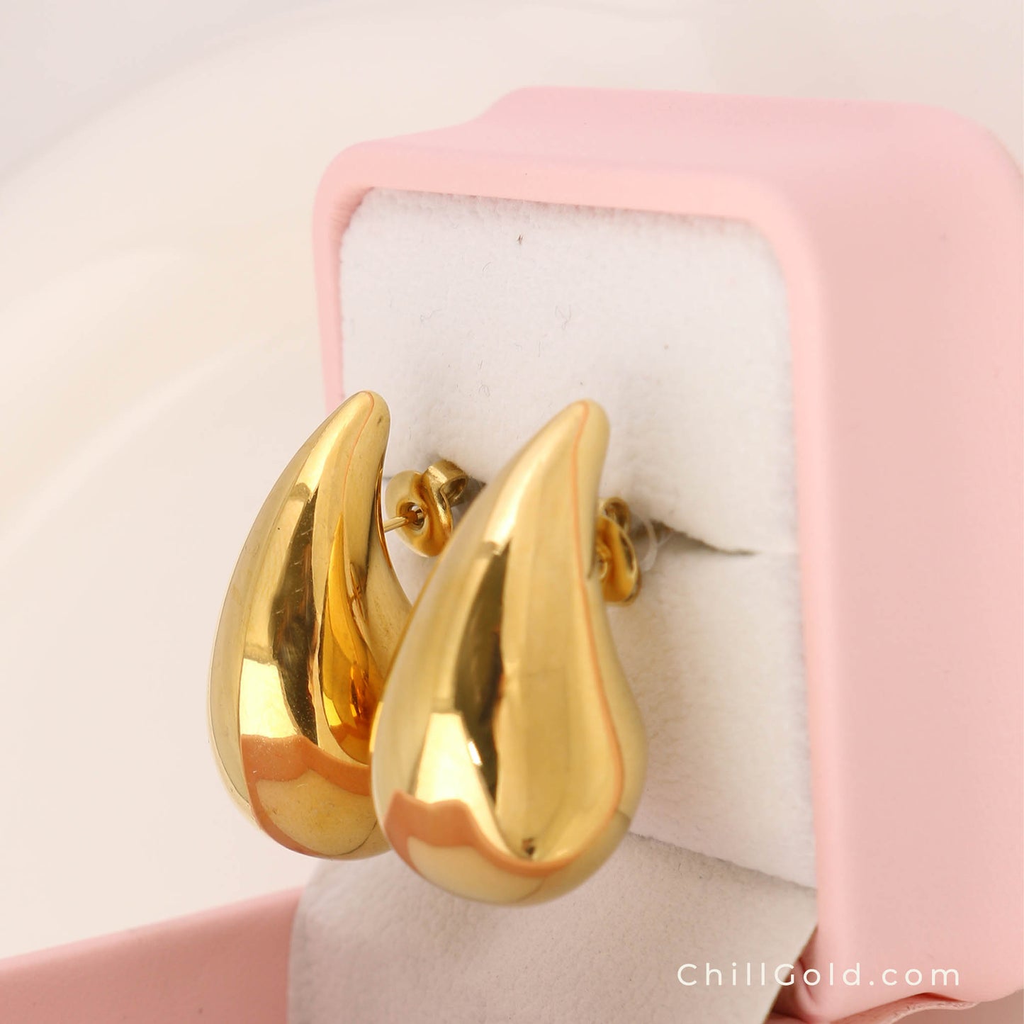 18K Gold Plated Polished Teardrop Drop Earrings