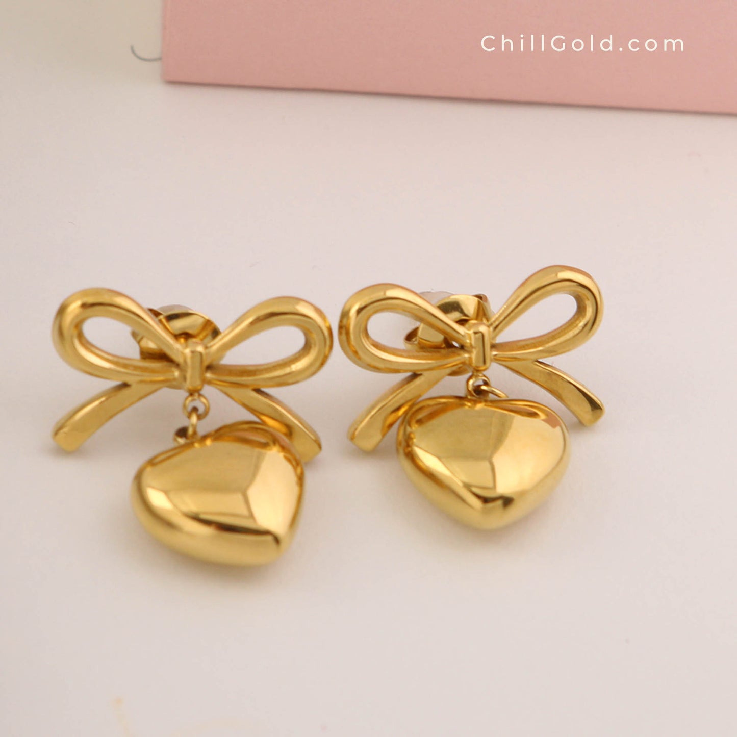 18K Gold Plated Bow & Heart Drop Earrings