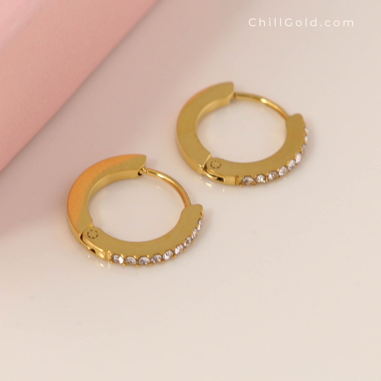 3 Pairs 18K Gold Plated Hoop Earring Set with Zirconia & Plain Designs
