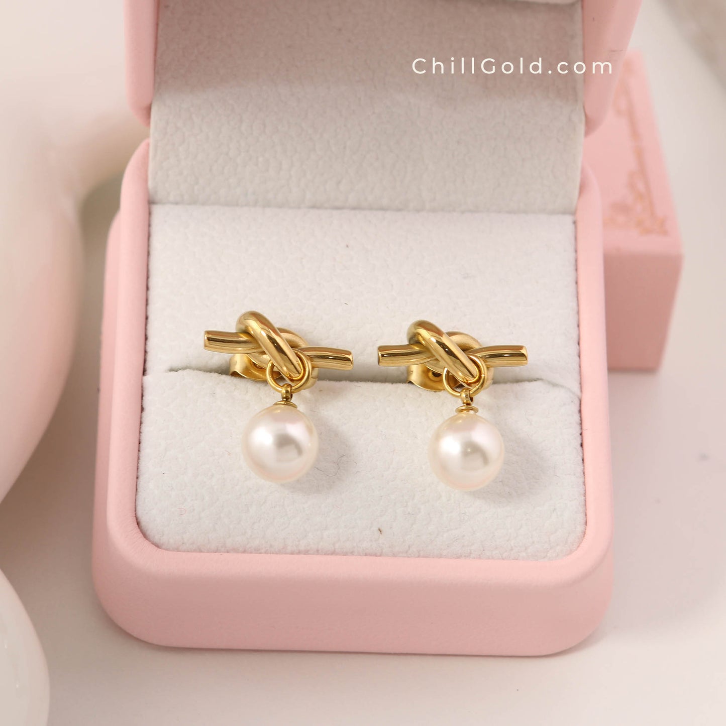 18K Gold Plated French Knot & Simulated Gray Pearl Stud Earrings
