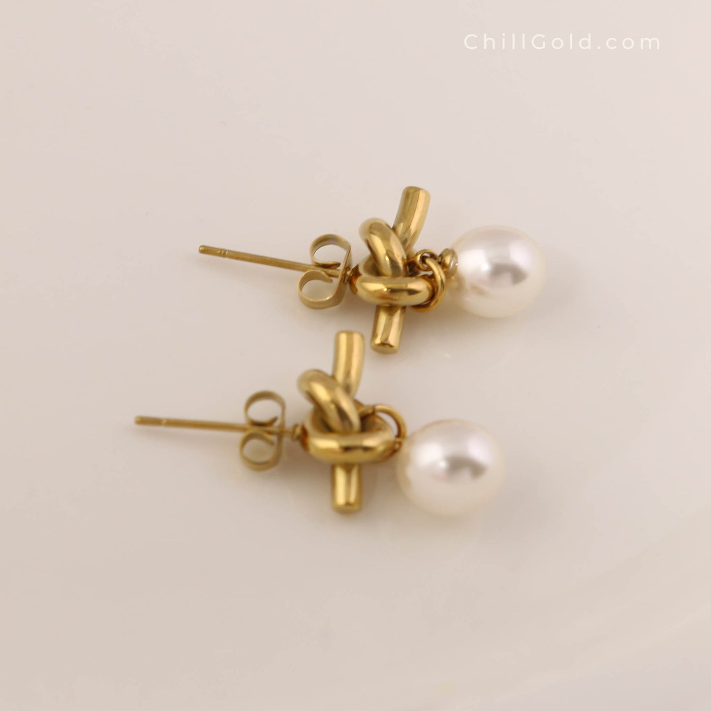 18K Gold Plated French Knot & Simulated Gray Pearl Stud Earrings