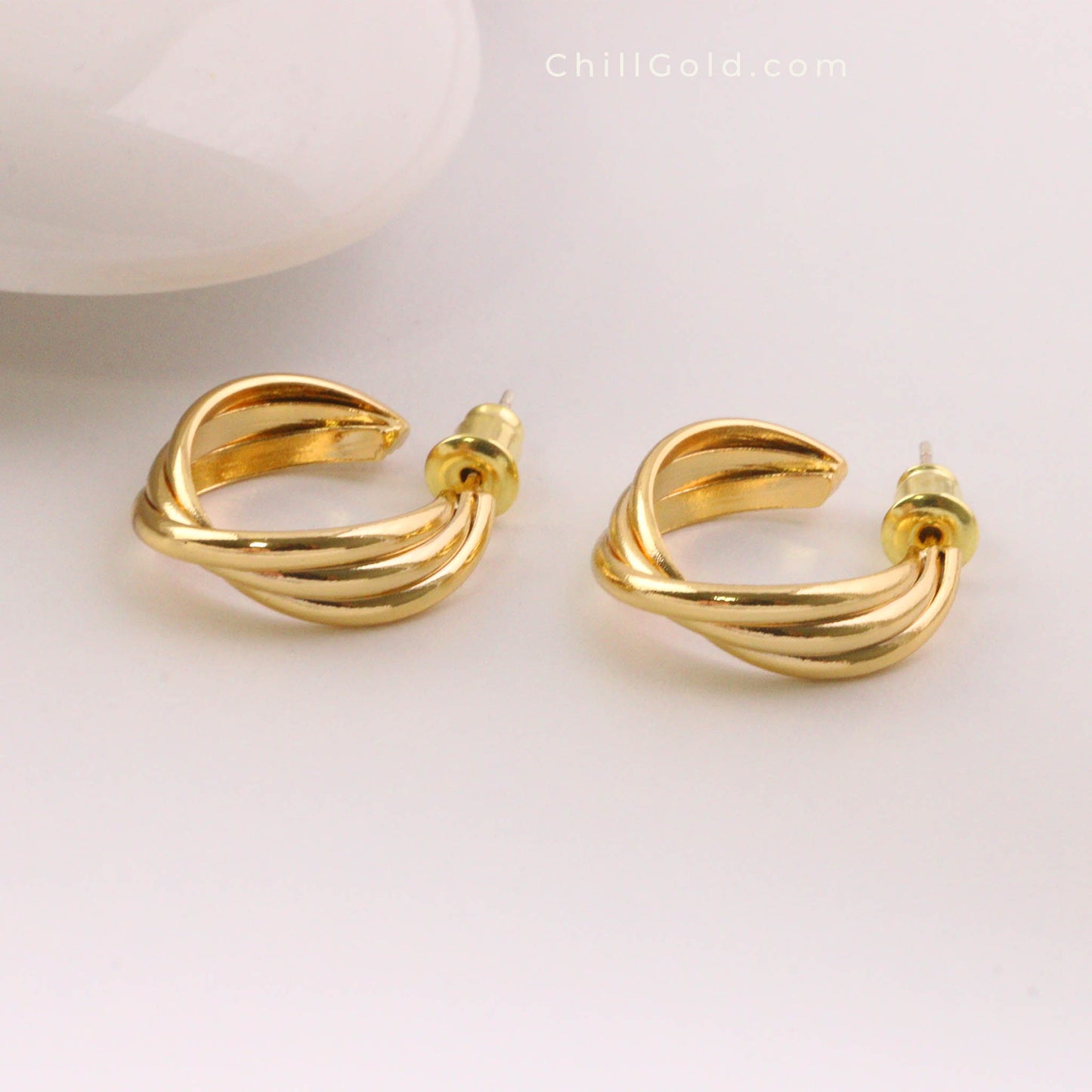 Twisted Geometric Hoop Stud Earrings