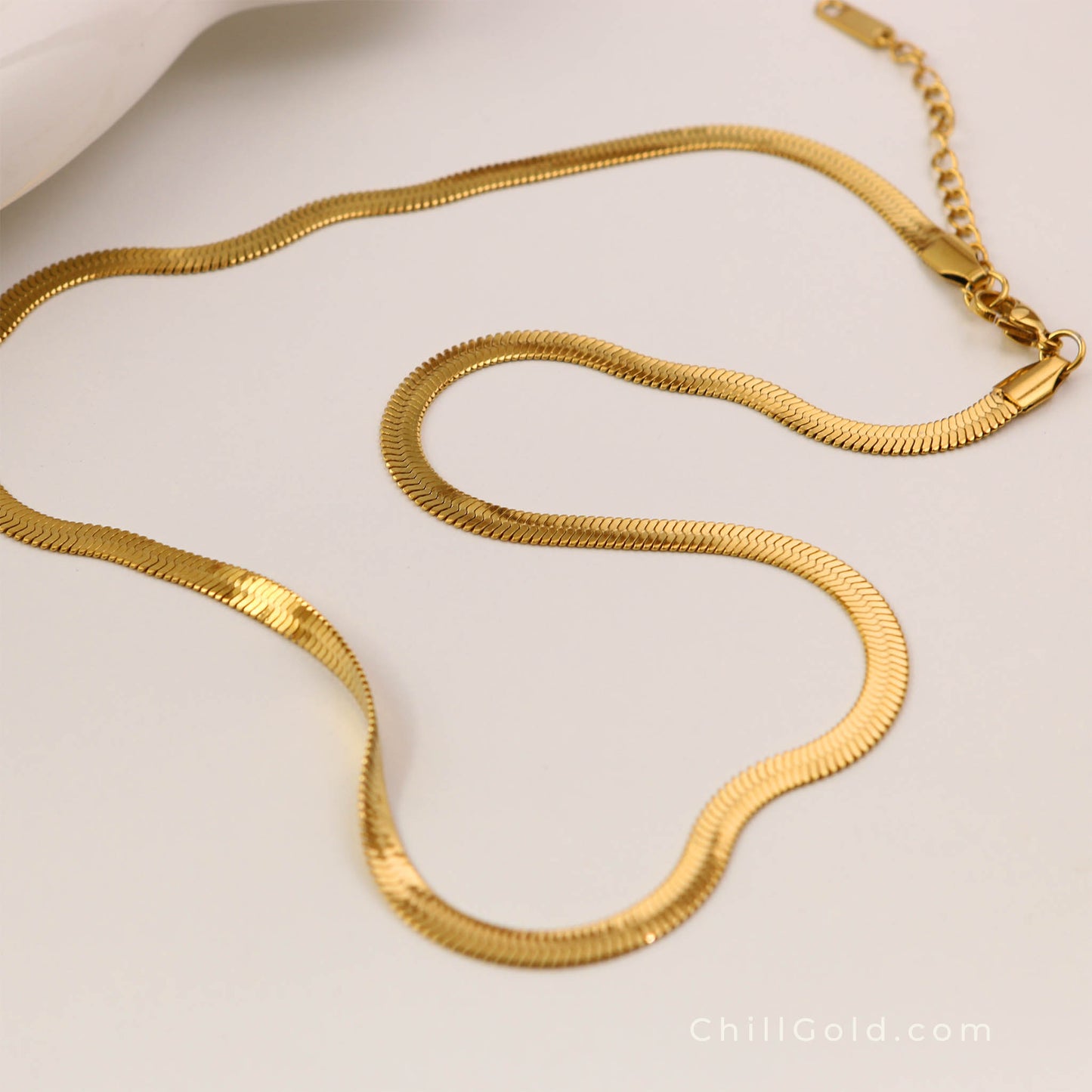 Gold Herringbone Chain Necklace