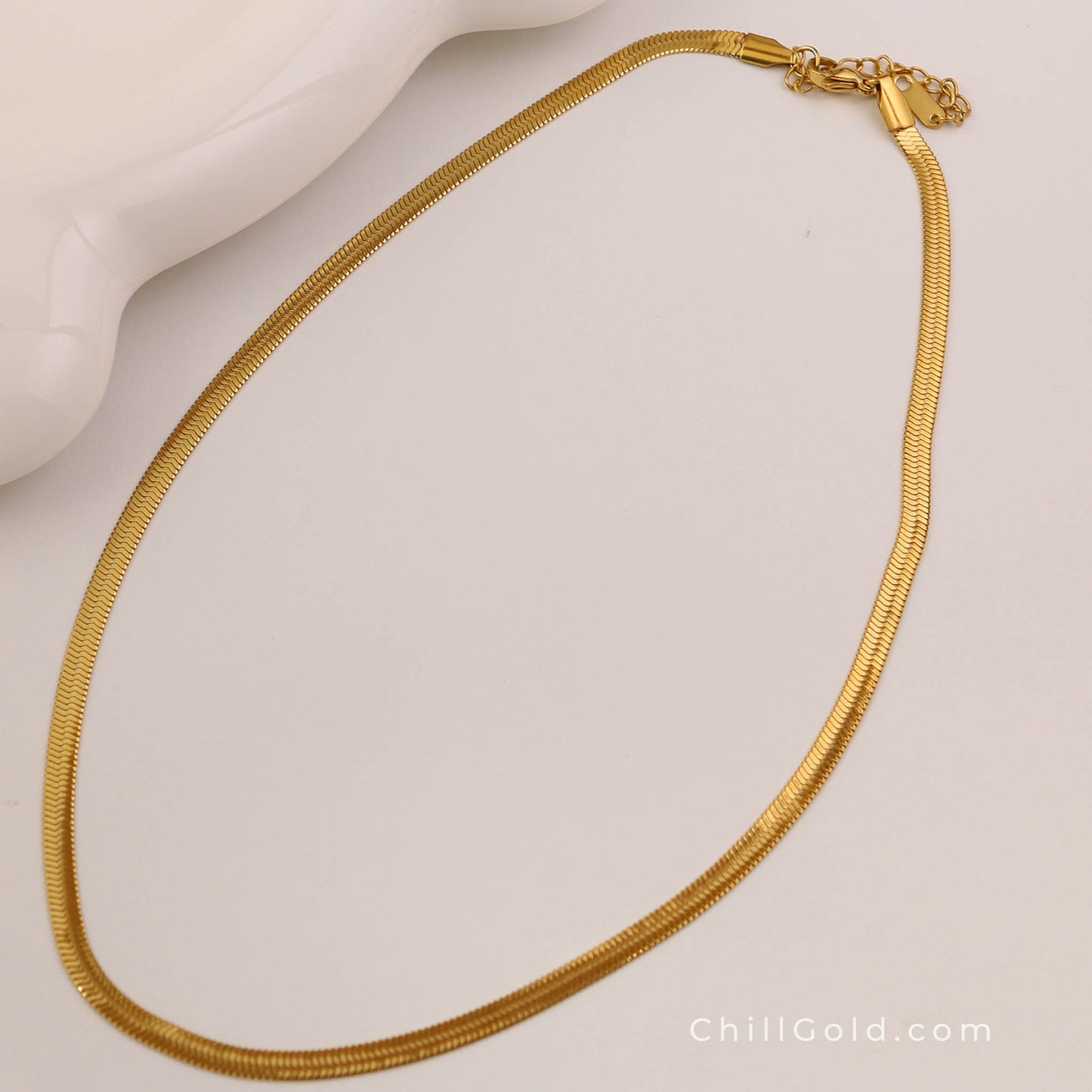 Gold Herringbone Chain Necklace