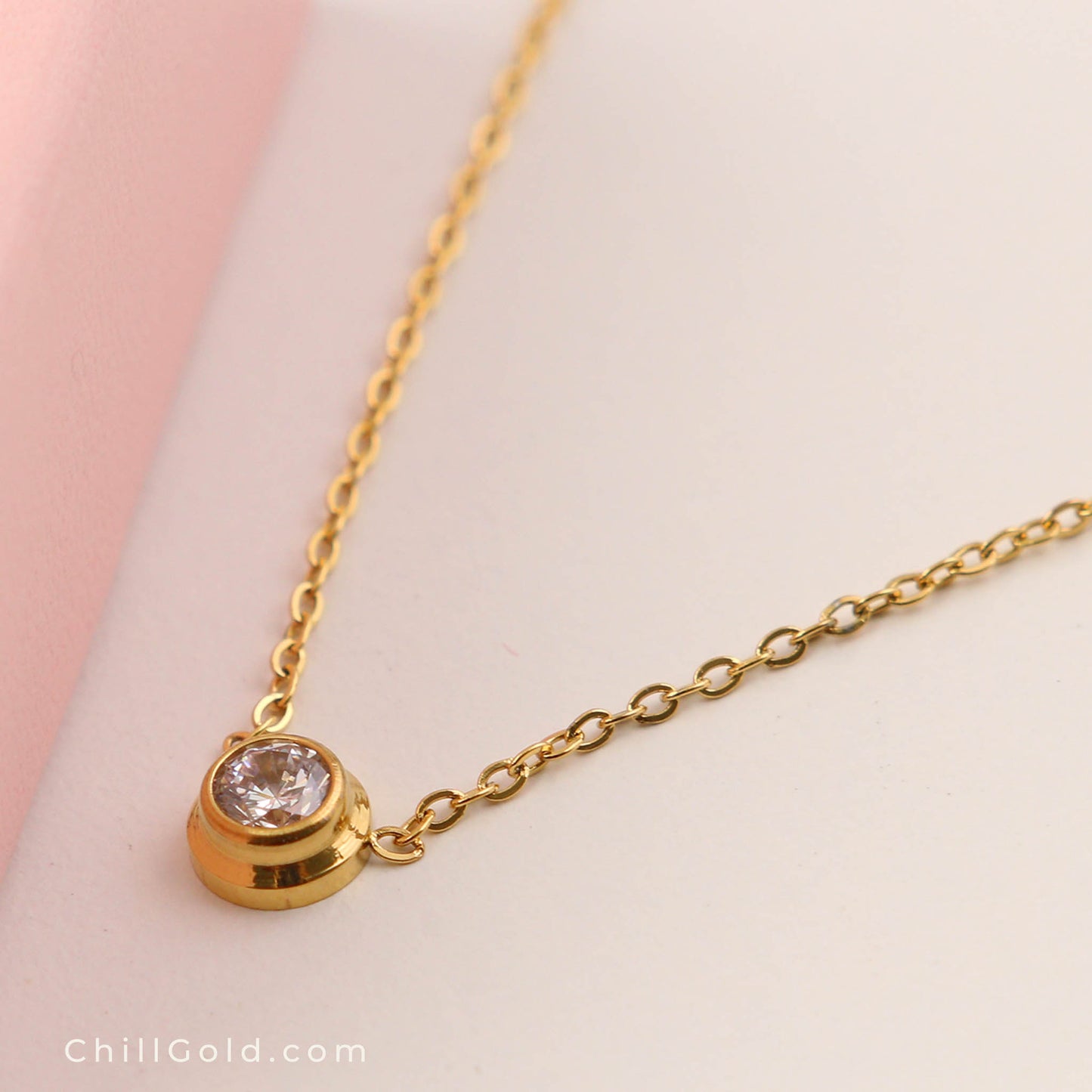 18K Gold Plated Solitaire Zirconia Necklace