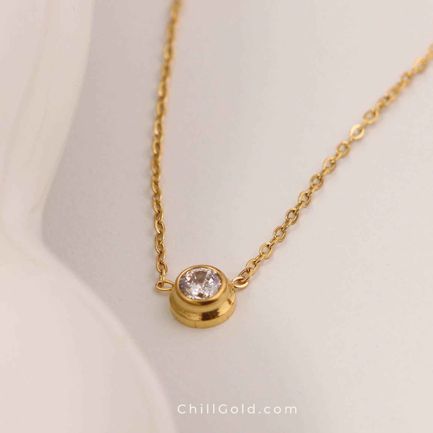 18K Gold Plated Solitaire Zirconia Necklace