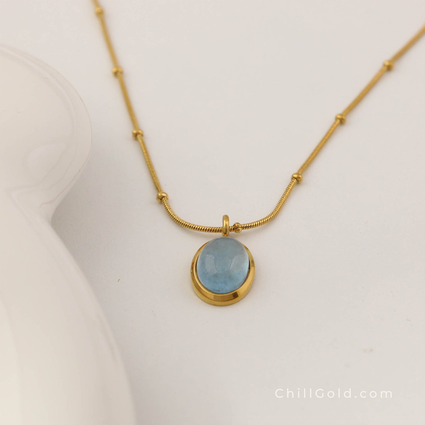 18K Gold Plated Oval Aquamarine Necklace