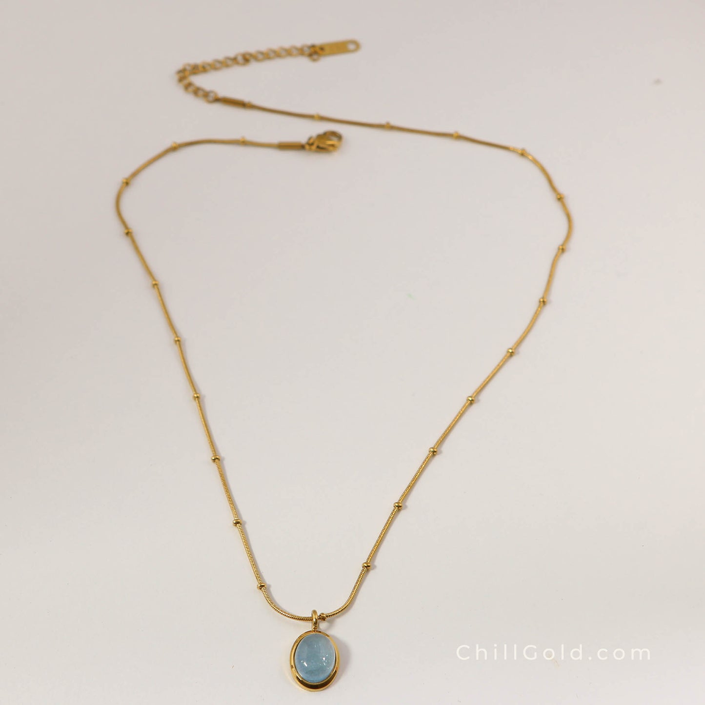 18K Gold Plated Oval Aquamarine Necklace