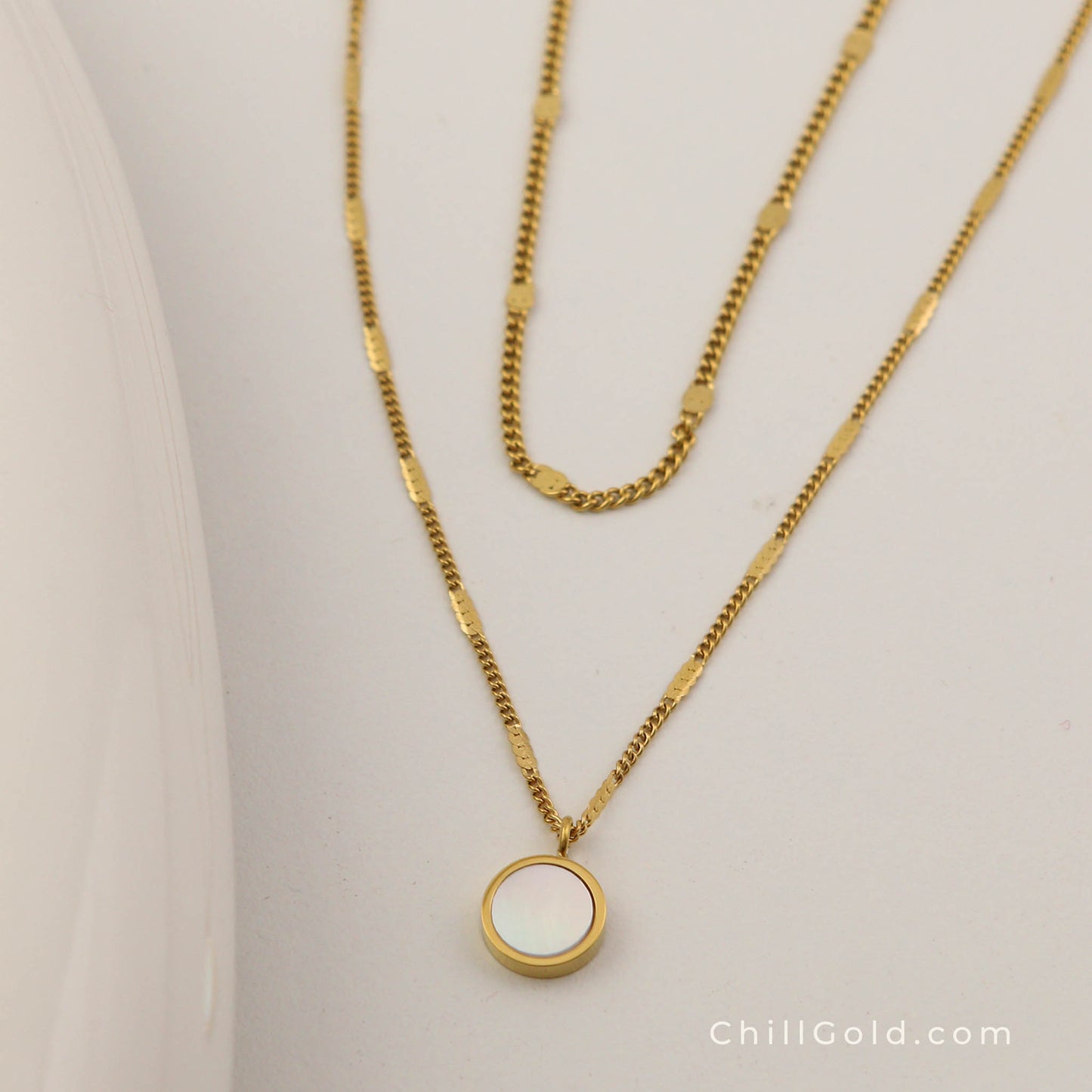 18K Gold Plated Layered White Shell Necklace