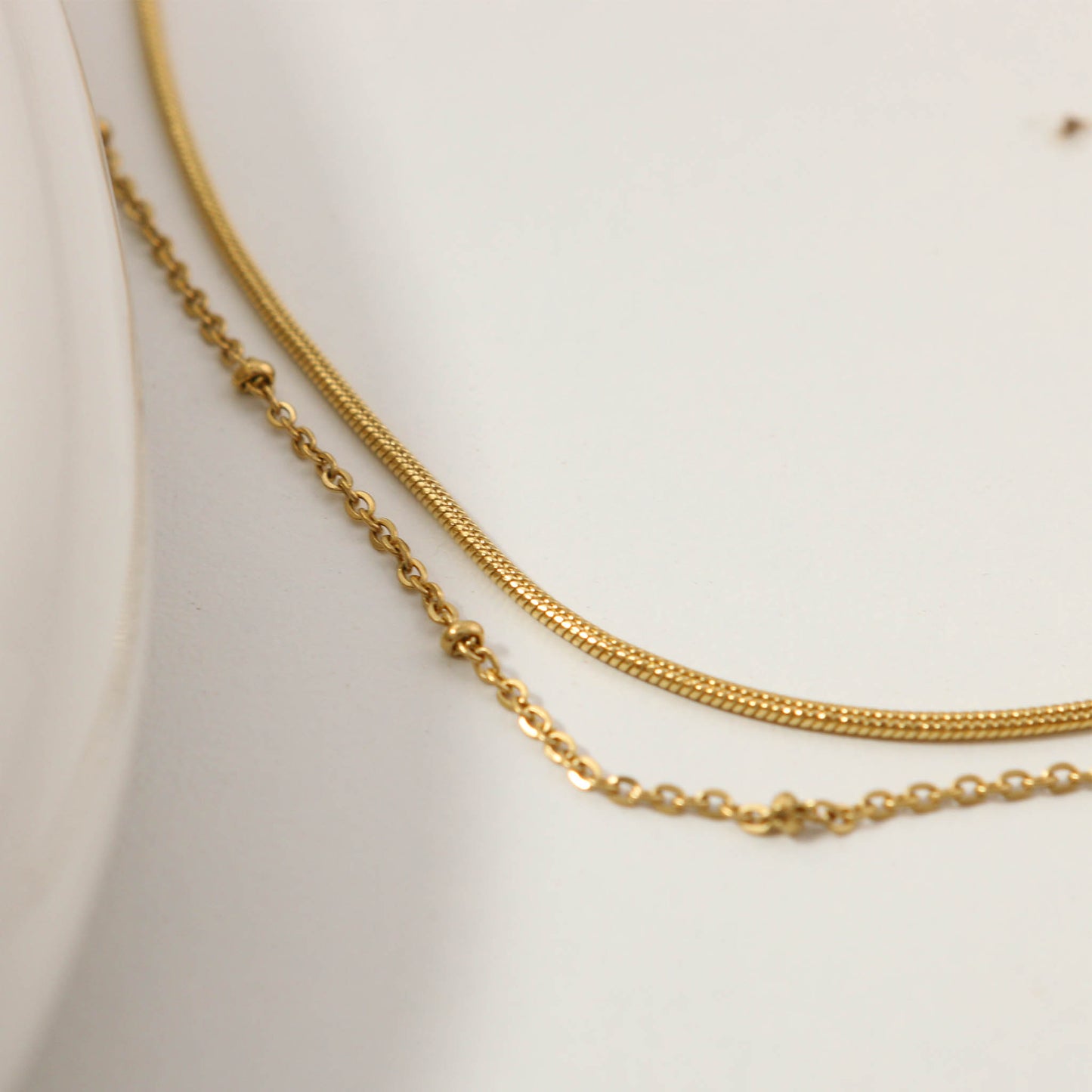 18K Gold Plated Double Layer Snake Bone & Beaded Chain Necklace