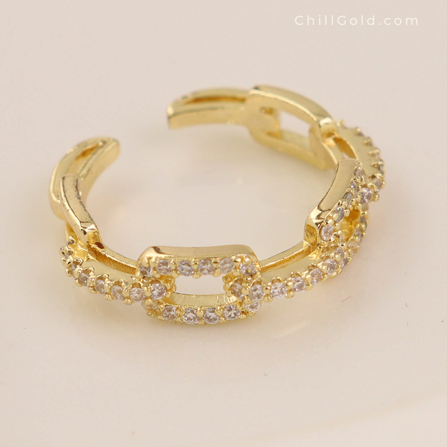 Golden Adjustable Zirconia Ring