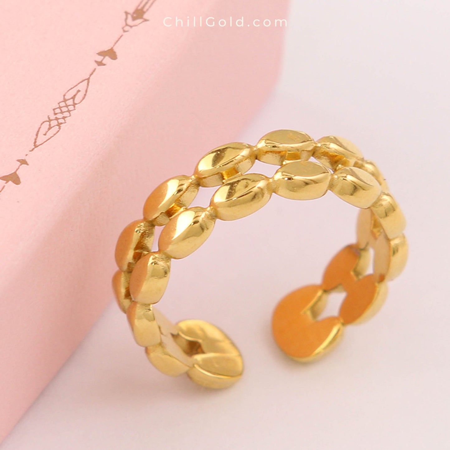 18K Gold Plated Dual Oval Bead Ring