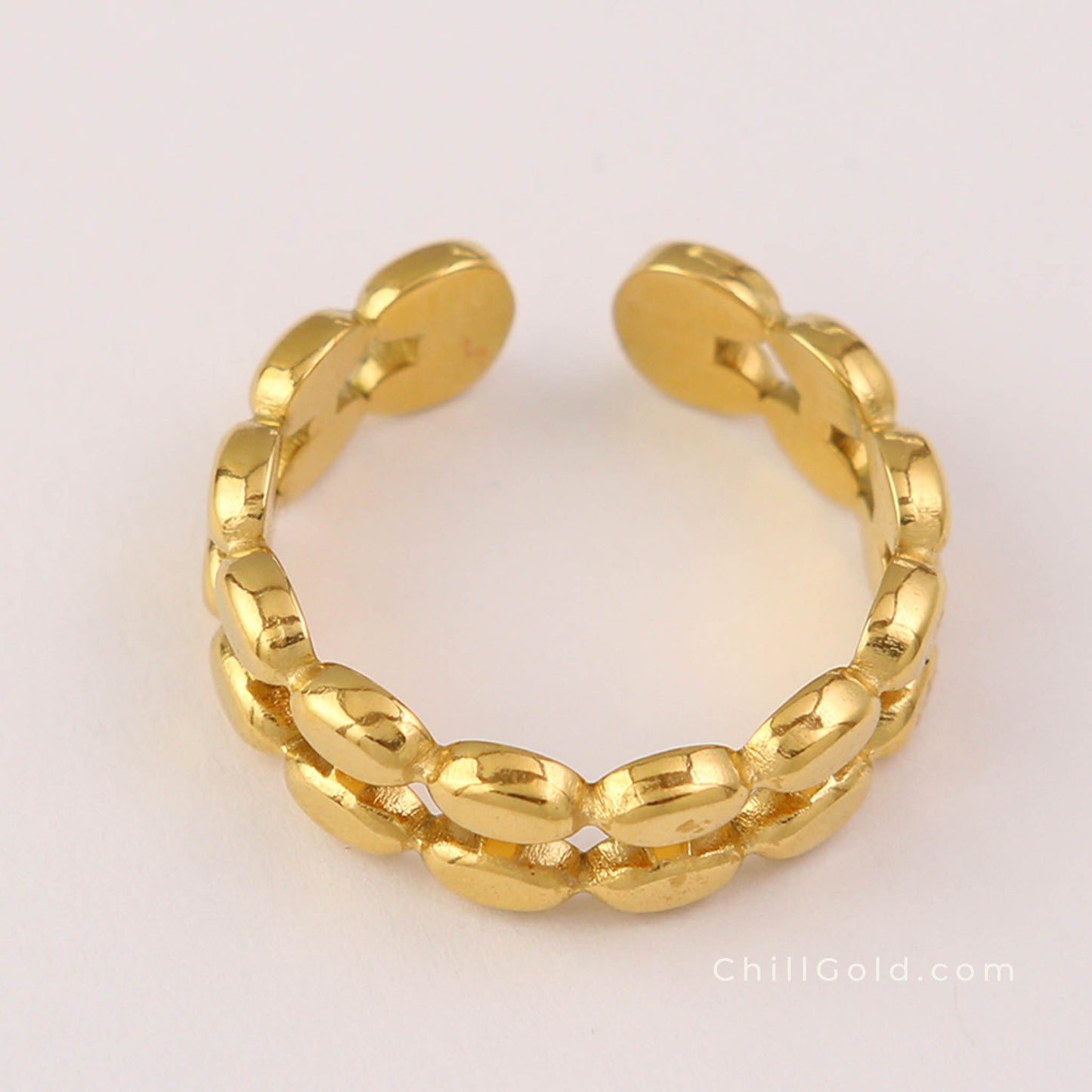18K Gold Plated Dual Oval Bead Ring
