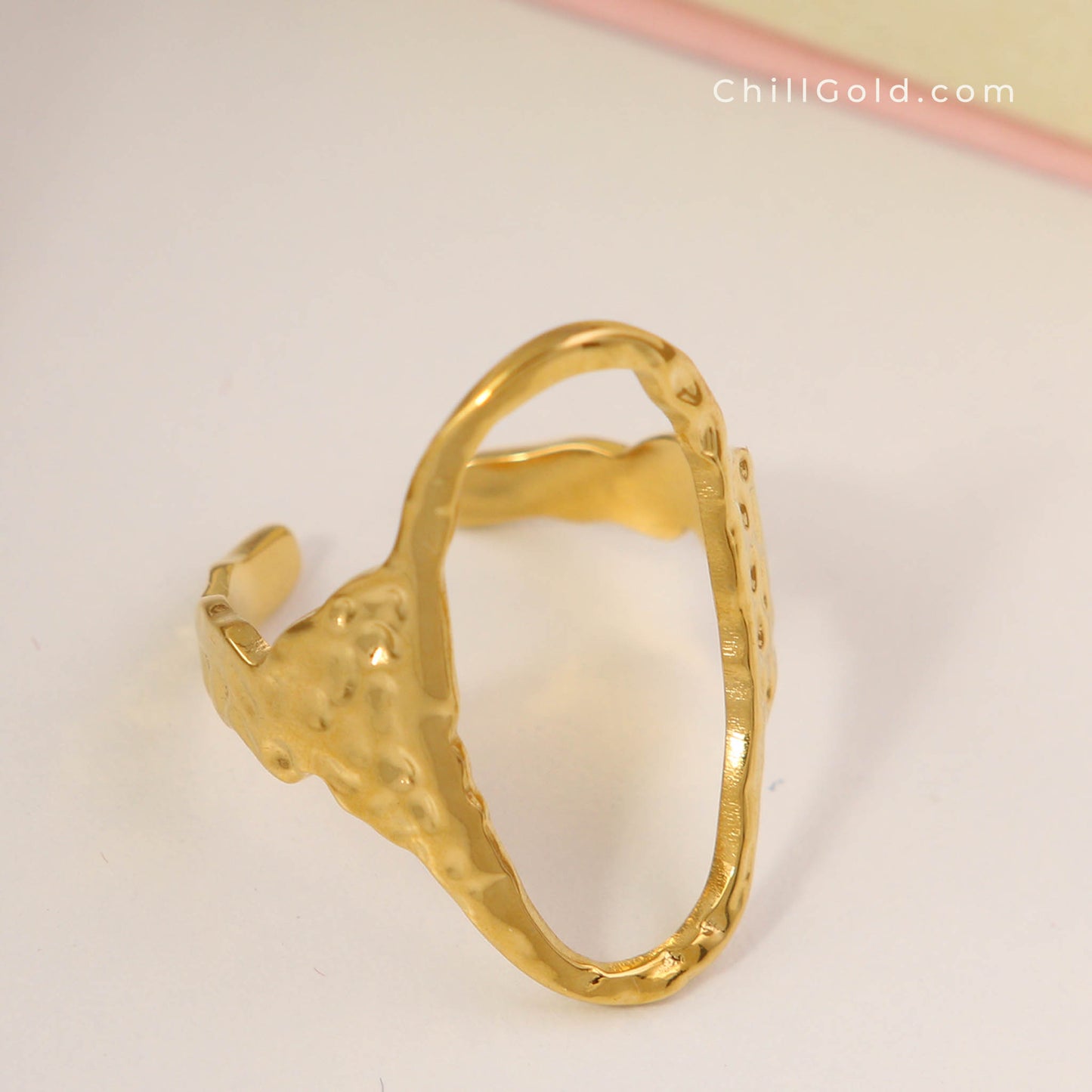18K Gold Plated Hammered Oval Open Ring