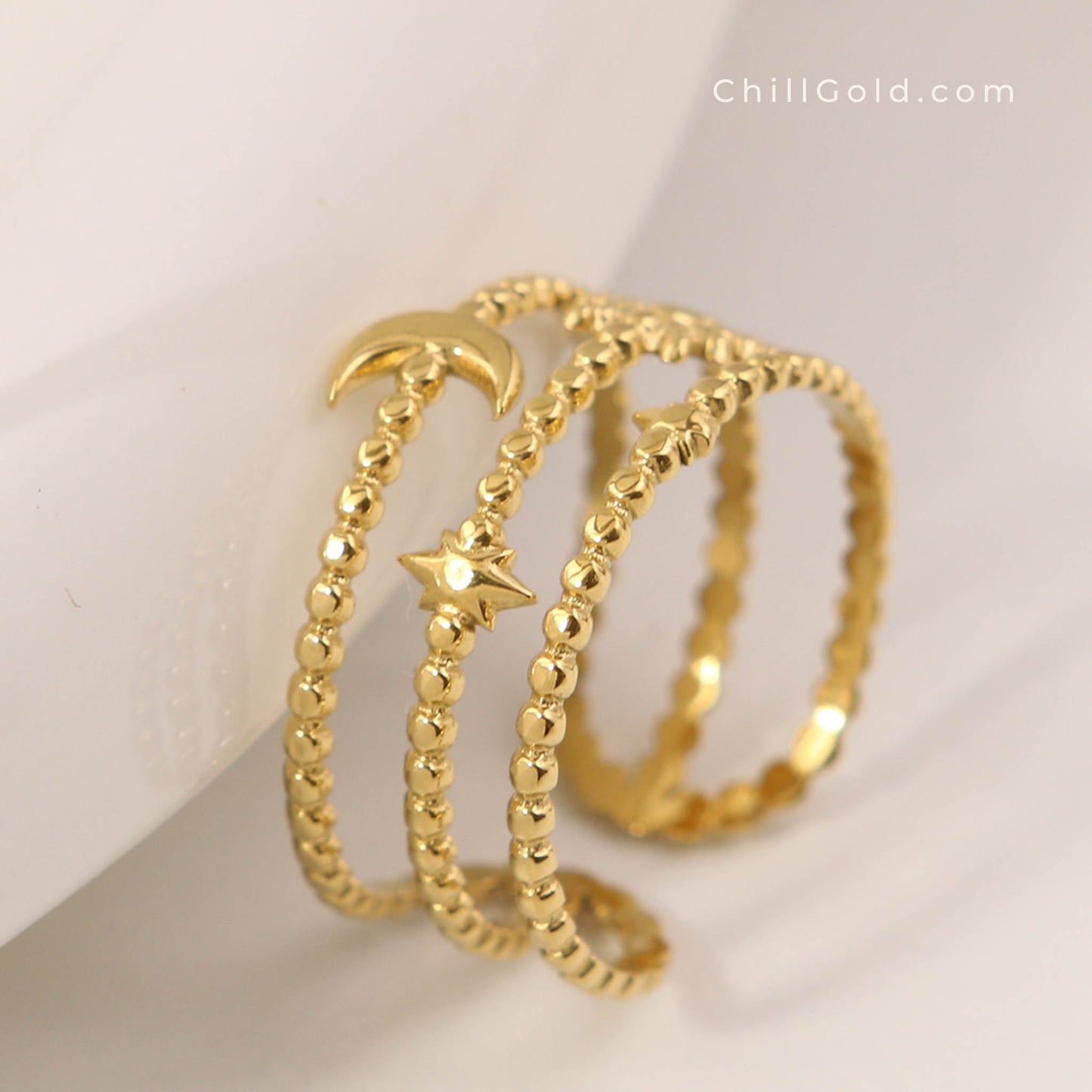18K Gold Plated Celestial Stack Adjustable Ring