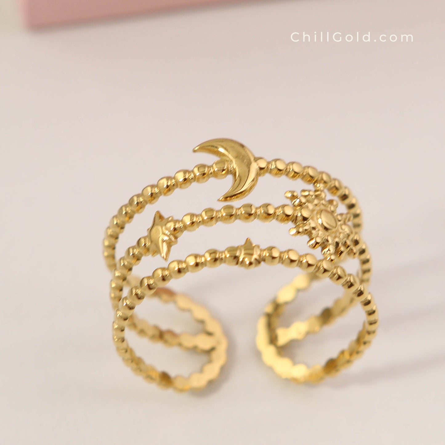 18K Gold Plated Celestial Stack Adjustable Ring
