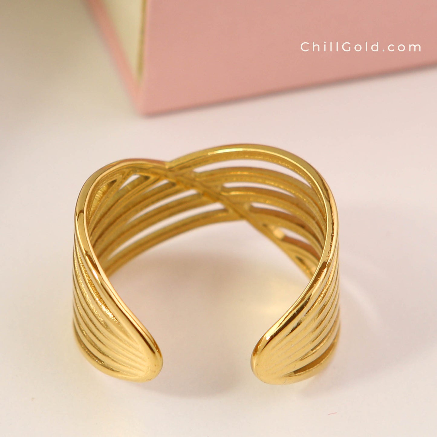18K Gold Plated Intertwined Multi-Layer Adjustable Ring