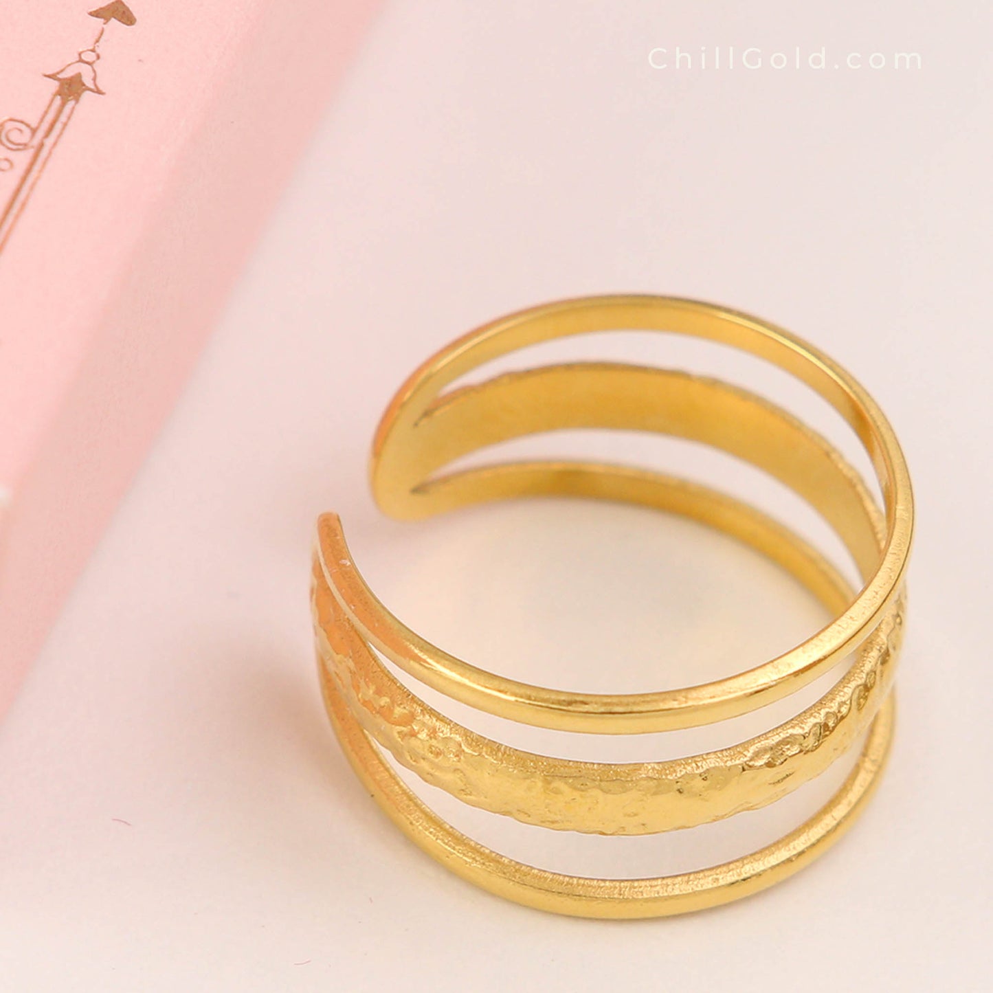 18K Gold Plated Multi-Band Textured Adjustable Ring
