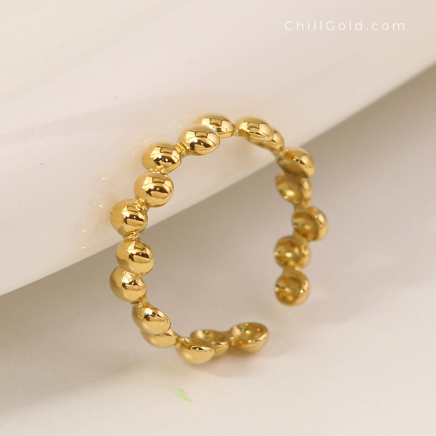 18K Gold Plated Stainless Steel Beaded Adjustable Ring