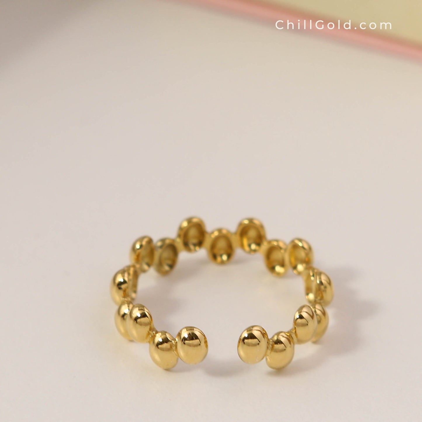 18K Gold Plated Stainless Steel Beaded Adjustable Ring