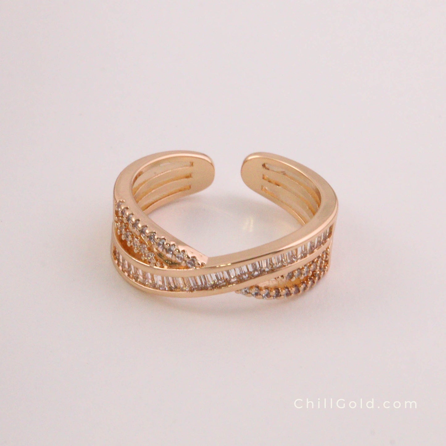 Light Luxury Cross Open Ring - 14K Gold Plated Adjustable Design