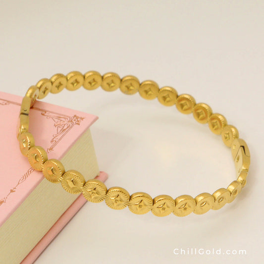 Real 14K Gold Plated Sunburst Bangle