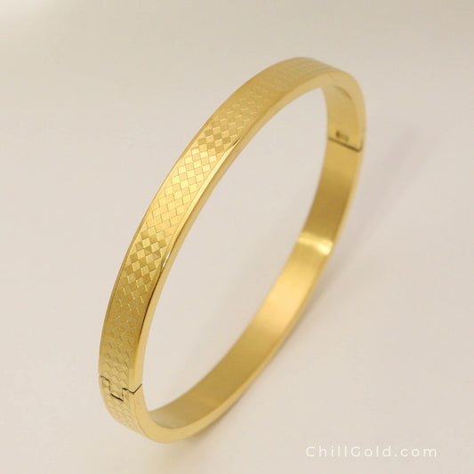 Golden Rhombus Carved Bangle