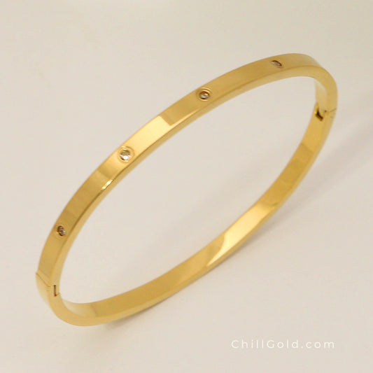 Real 18K Gold Plated Rhinestone Bangle