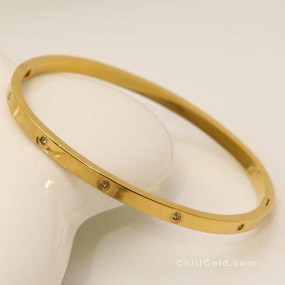 Real 18K Gold Plated Rhinestone Bangle