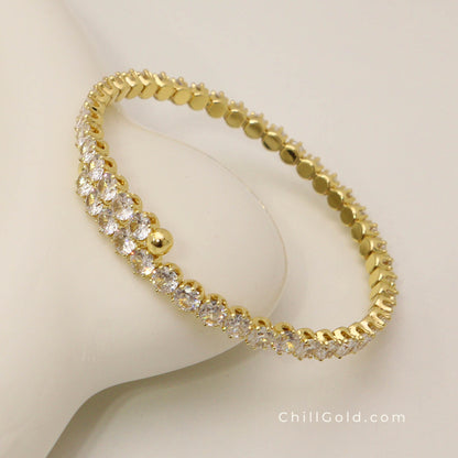 Real 18K Gold Plated Micro Pave Cubic Zirconia Cuff Bangle